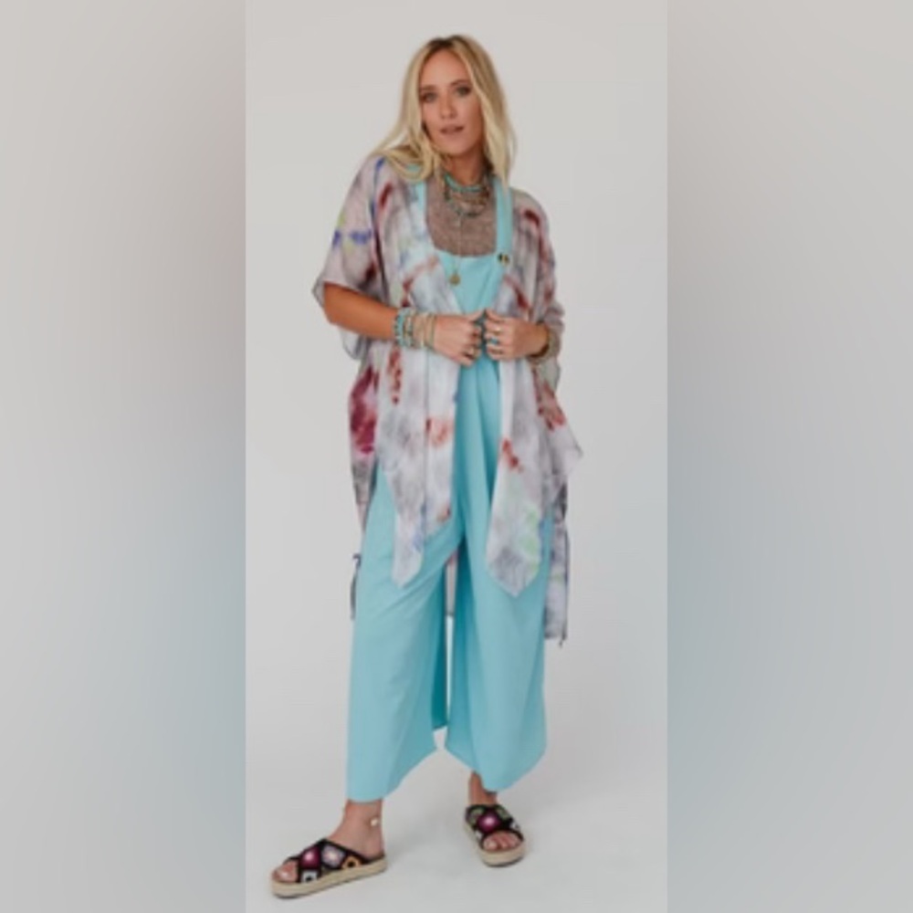 Jumpsuit/romper .  Bright aqua.  Sml/med.  OS.  Matching sheer throw.